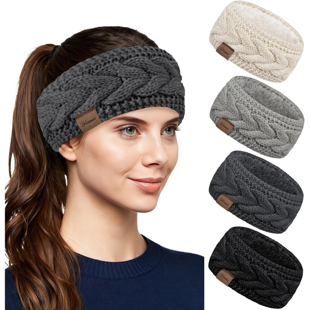 Women’s Fleece Lined Knit Ear Warmer Headbands 4-Pack Winter Accessories